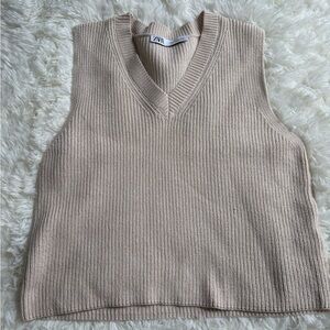 Zara Cream Ribbed Knit Vest